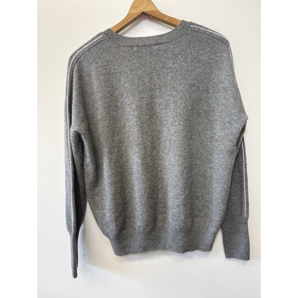 Harper Lane 100% Cashmere Sz Med Gray Heather Long Sleeve Sweater Purple Piping - Picture 5 of 12